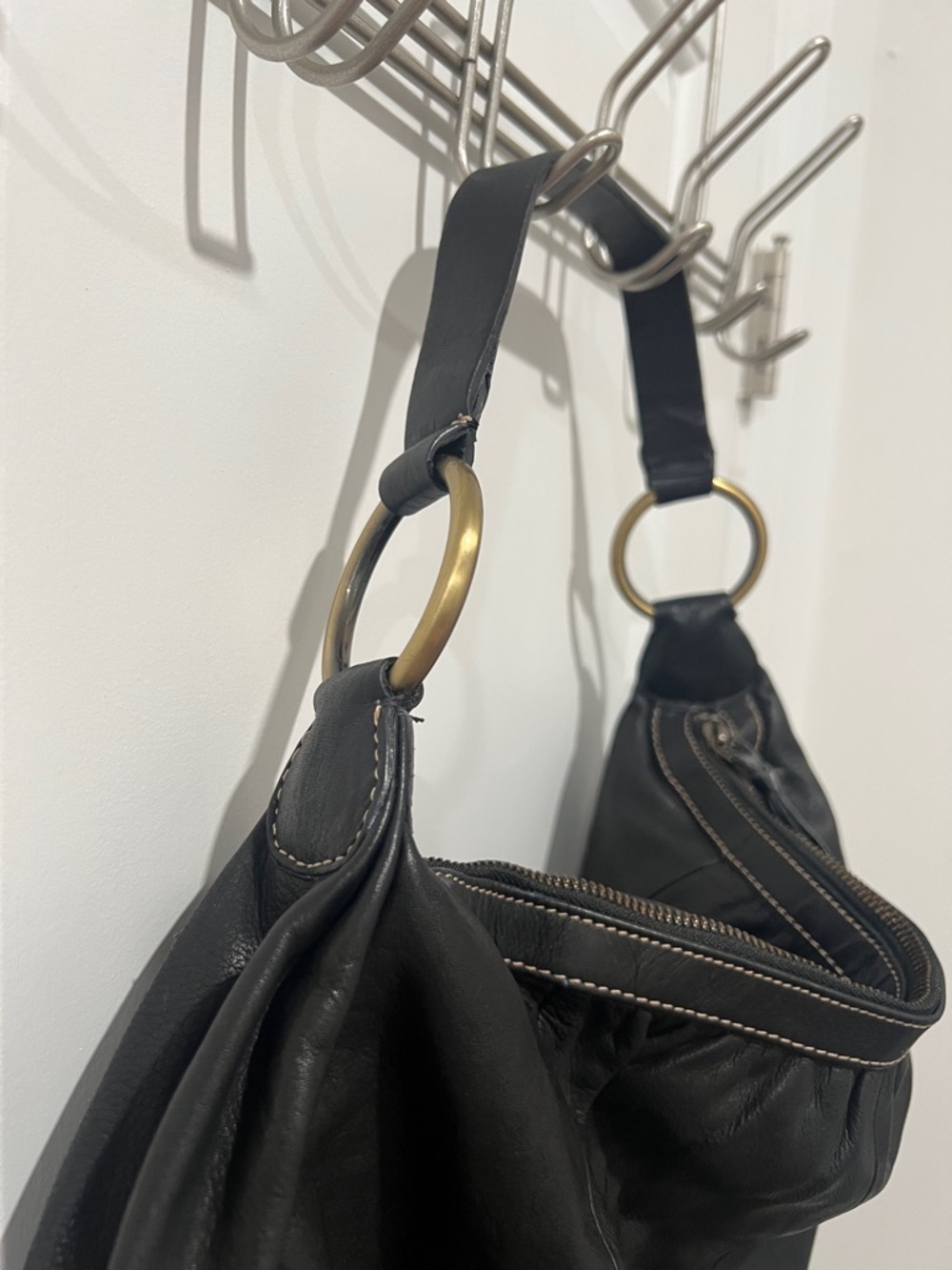 Michael Rome Designs Large Classic Black Leather Hobo Bag Made in Italy - Picture 3 of 7